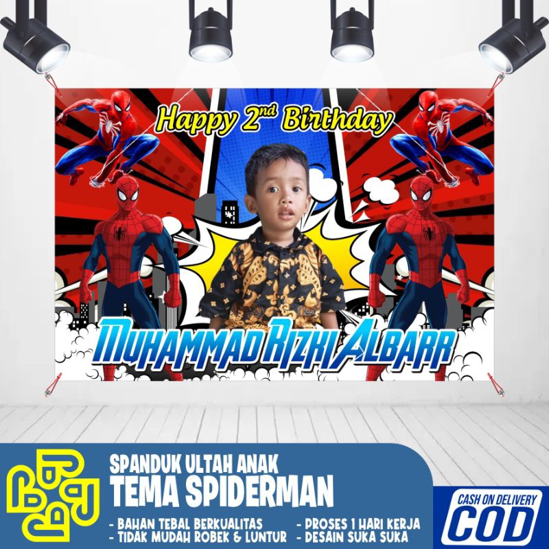 Backdrop banner ultah anak spiderman /spanduk dekorasi aksesoris ultah anak spiderman murah bisa COD