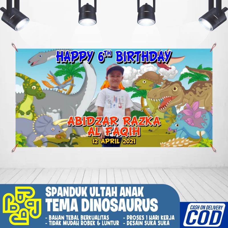 Spanduk/banner ultah anak tema dinosaurus/perlengkapan aksesoris ultah anak murah bisa cod