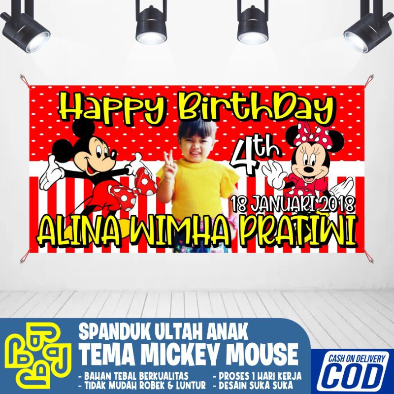 backdrop benner spanduk ulang tahun anak mickey mouse murah/perlengkapan dekorasi ultah anak Mickey 