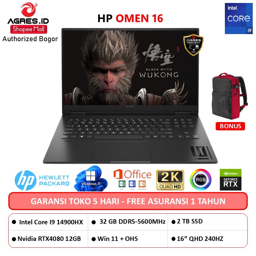 HP OMEN 16 I9 14900HX RTX4080 12GB/ 32GB 2TB W11+OHS 16.1QHD 240HZ 4ZRGB