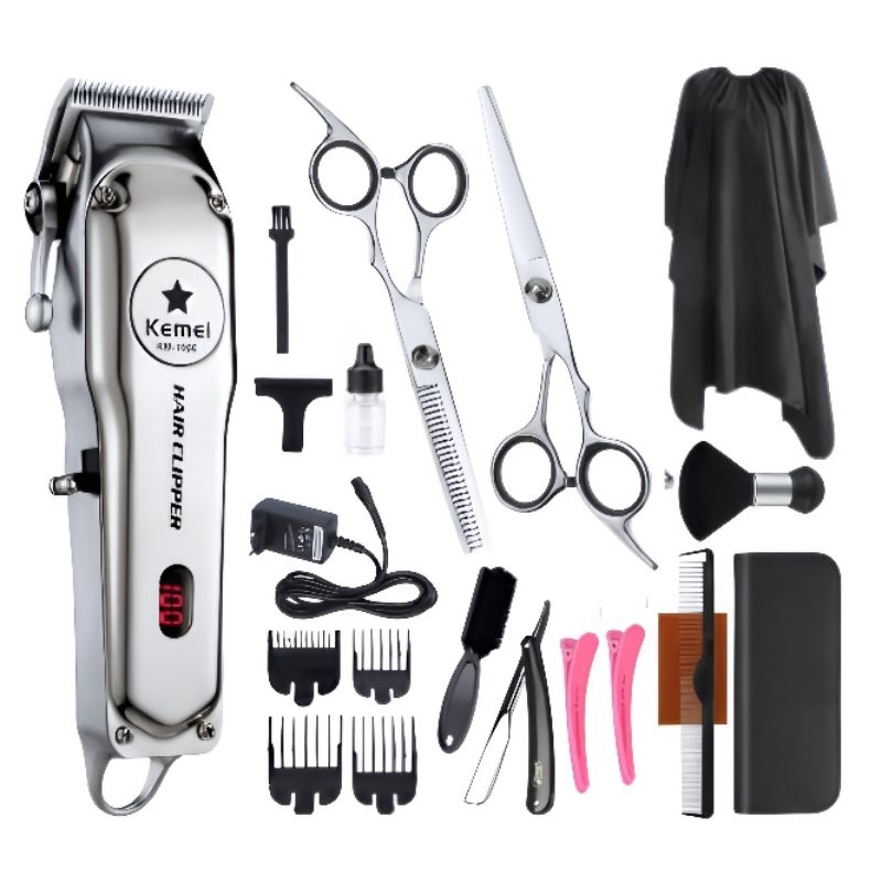 Paket Alat Mesin Cukur Rambut Elektrik Mesin Kemei Km-1996 Charger Hair Clipper Professional Bahan M