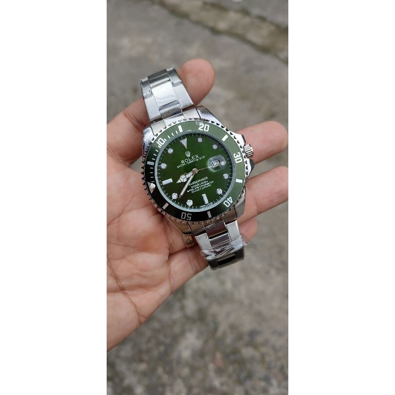 jam tangan pria rolex quartz dial hijau sporty elegant fashion watch water resist