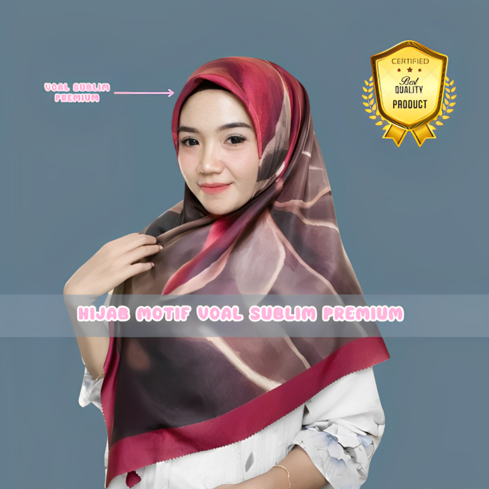 Hijab Voal Motif Segi Empat Premium Sublim Lasercut Maroon