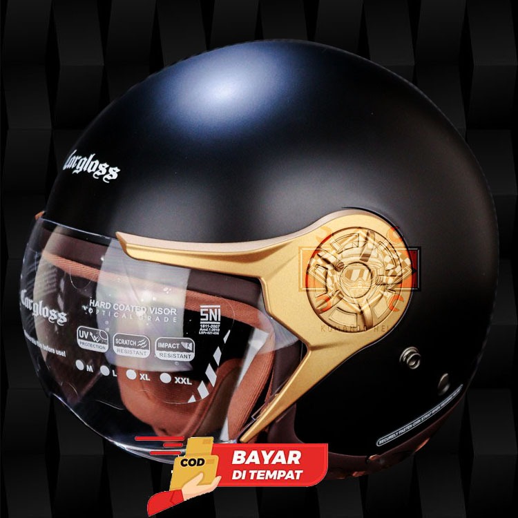 HELM CARGLOSS YRH HIJAB BLACK DOFF GOLD - RETRO CARGLOS