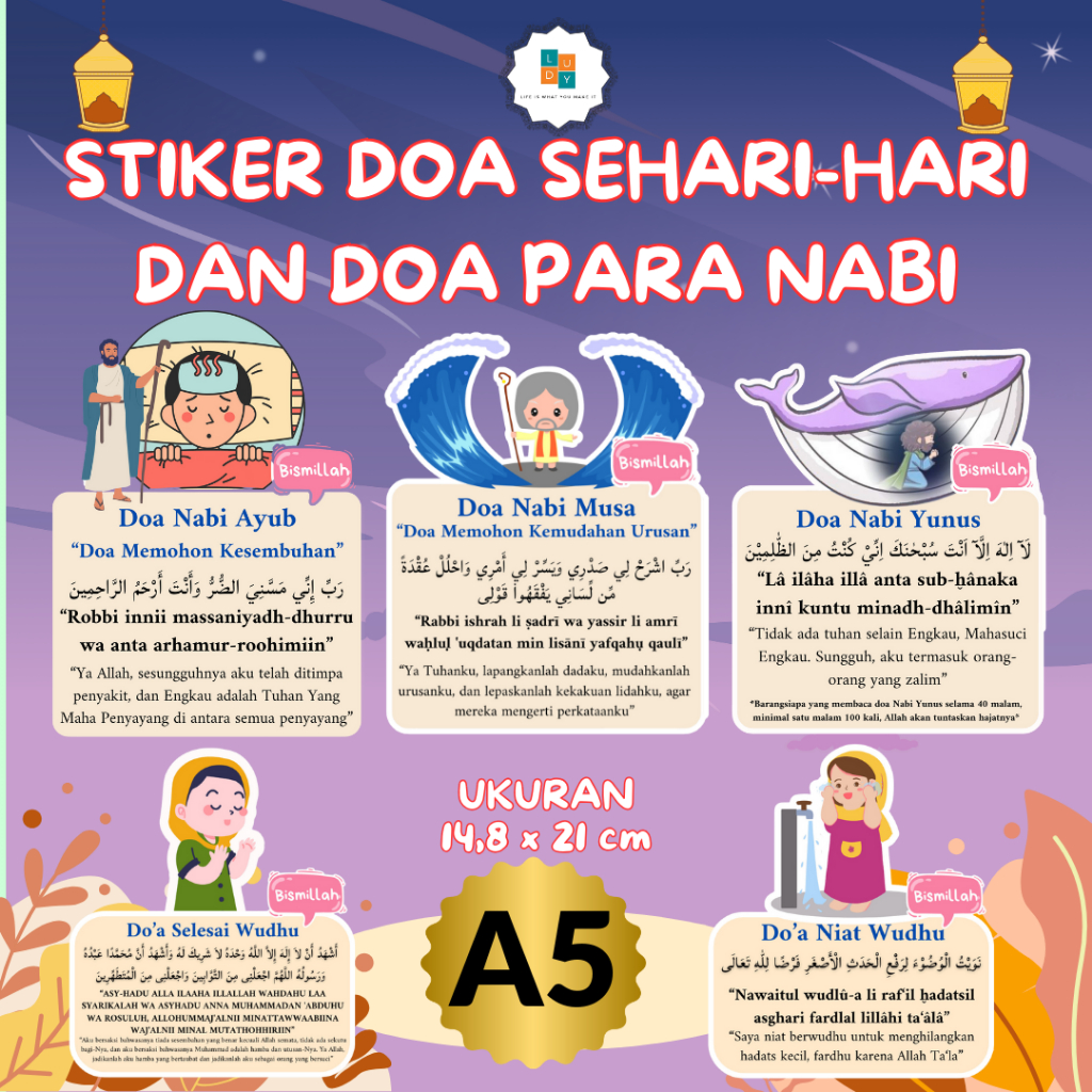 

Stiker Doa Sehari Hari, Doa Para Nabi, dan Doa 1000 Dinar Desain Menarik Ukuran A5 | Waterproff tinggal tempel | Bisa COD