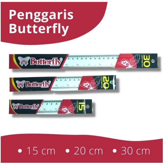 

(1Pcs) Penggaris 15cm 20cm 30cm Bening Butterfly Garisan
