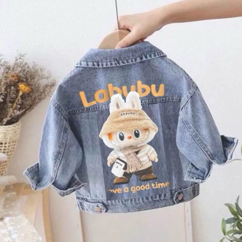 Jaket Labubu Viral Anak Jeans Gambar Kuromi Ungu