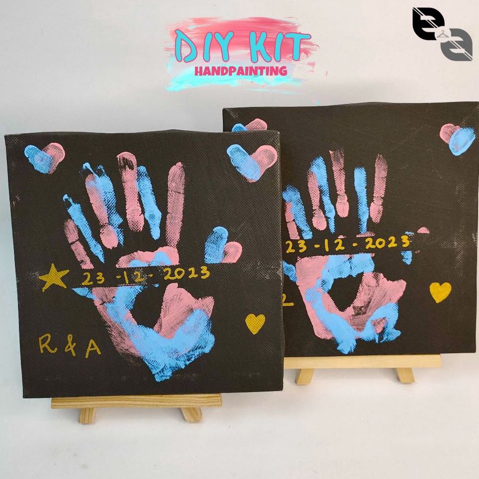 

Ready Terlaris 1 Set Canvas DIY Hand Painting Kit Couple Kanvas Lukis Tangan Bareng Ayang Bestie Cap Sidik Jari Kerajinan