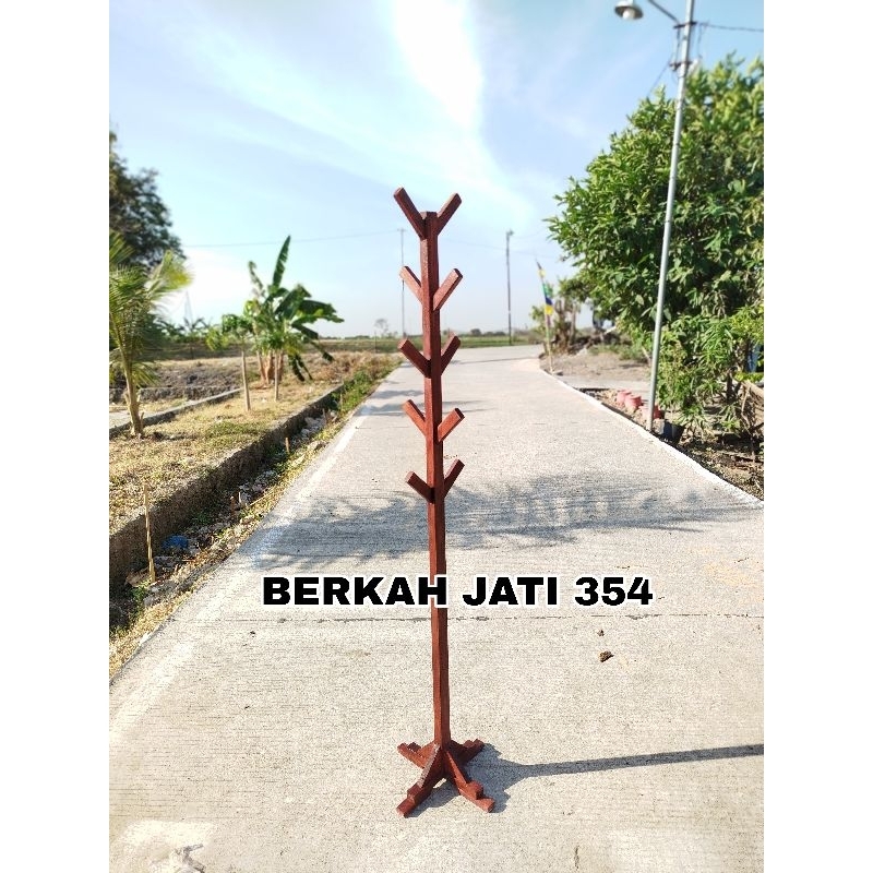 Gantungan baju berdiri gantungan topi kayu jati