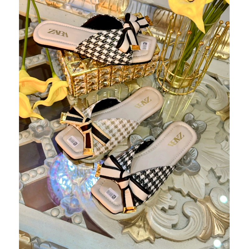 Sandal Selop Zara Flat V Pita Super Cute Sandal Wanita Kekinian Terbaru Kode SMU16