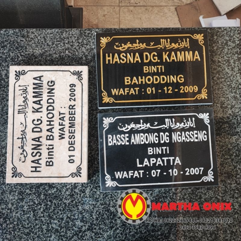 Papan Nama Batu Nisan Marmer, Plat Nama Makam Kuburan Bahan Marmer Ukir