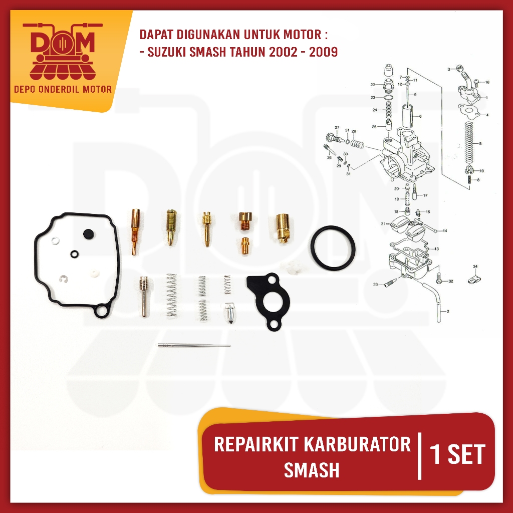 Repairkit Karburator Smash (TOKAIDO/KAWA) Carburator Repair Kit Parkit Spuyer Karbu Assy Suzuki