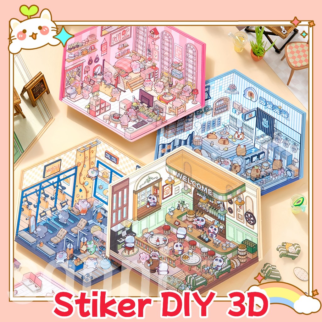 

【COD】STICKER 3D diy Motif Decoration Landscaping Creative Mainan Dekorasi PET Transparan Kartun Korea
