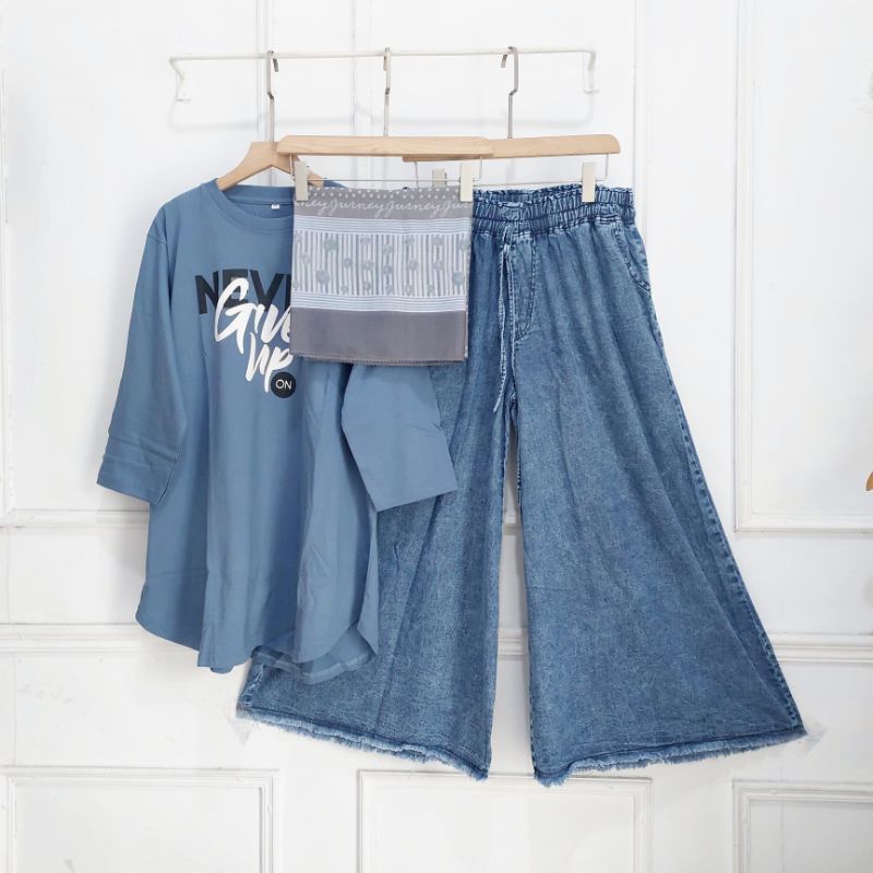 Setelan Kulot Jumbo Kaos Combed Hijab Voal // Kulot Jeans Kaos Jumbo