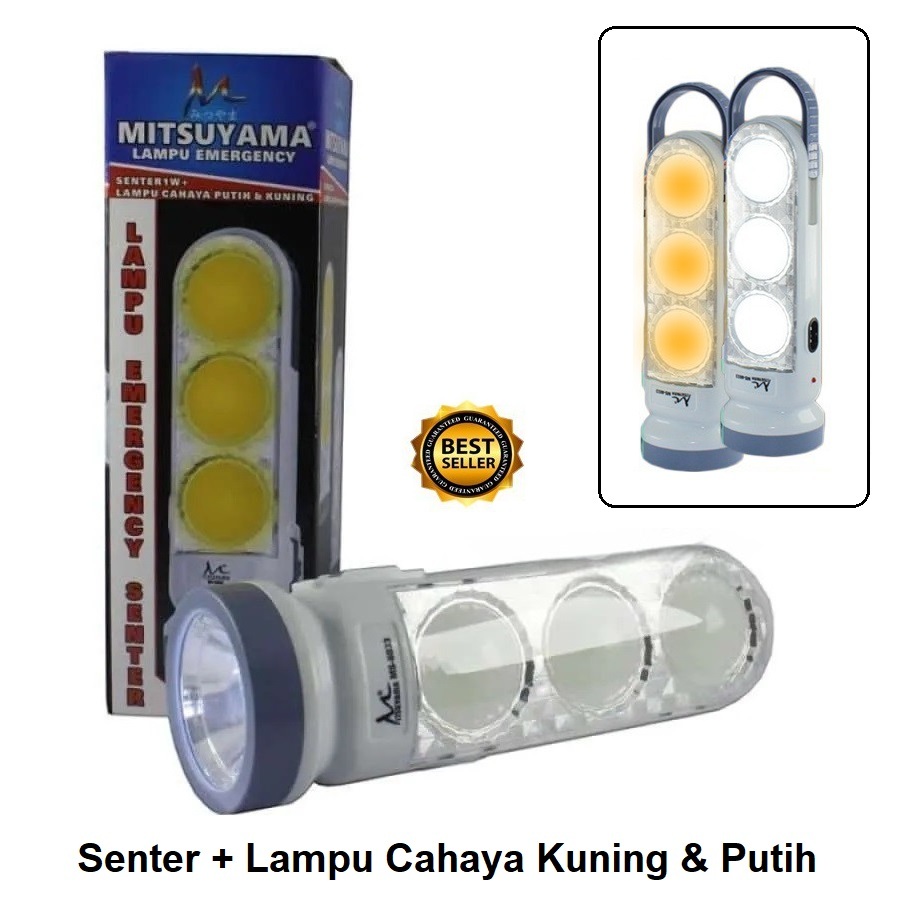 Senter LED + Lampu Emergency - Cahaya Putih & Kuning mitsuyama MS-6033