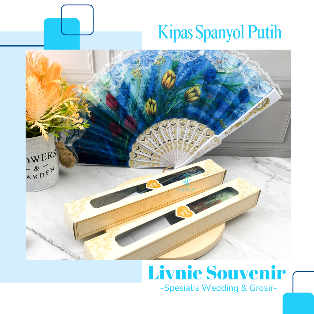 Souvenir Kipas Spanyol Putih Kemasan Box