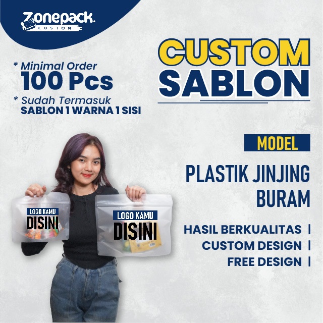 Sablon Plastik Jinjing Buram | Custom / Free Desain Pouch Frosted Ziplock Kemasan Snack