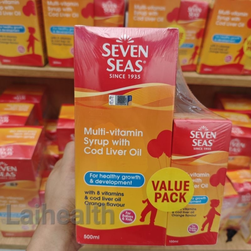 Sevenseas Multivitamin Syrup with cod liver oil minyak ikan anak isi 500+100ml