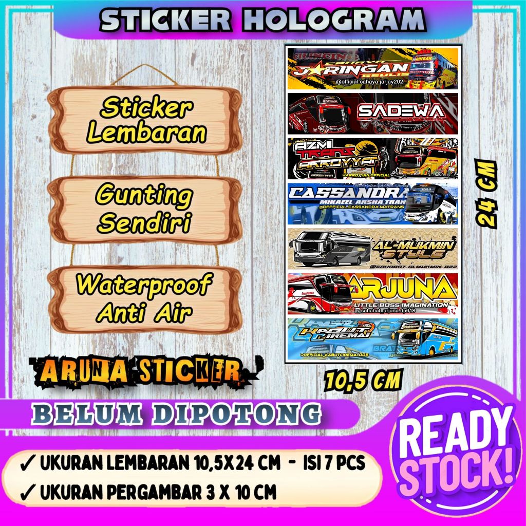 

7 PC STIKER BUS PANJANG Stiker Bus Basuri Lembaran Hologram Anti Air Sticker Telolet Basuri
