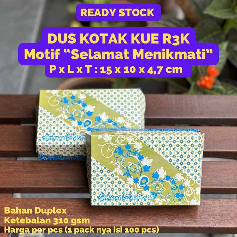 

Dus Kotak Kue R3K Renda Cetak Motif Selamat Menikmati Duplex Ketebalan 310gsm Ukuran 15x10x4,7 cm | Snack Box Kotak Snack isi 3 Hajatan Seserahan Tanpa Aqua Motif Bunga Warna