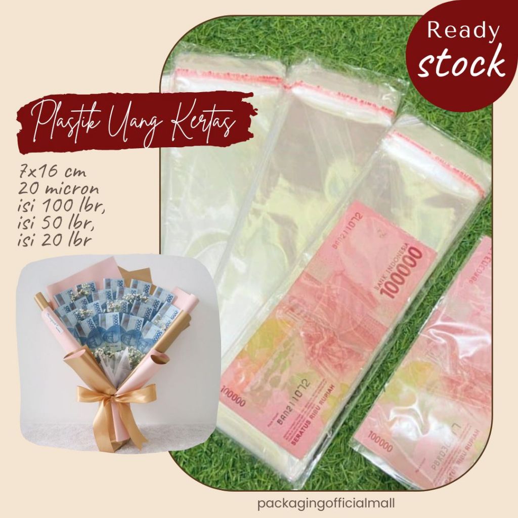 

PLASTIK UANG KERTAS 7 X 16 CM / FLORIST SUPPLY / KEPERLUAN BUKET BUNGA / AKSESORIS FLORIST