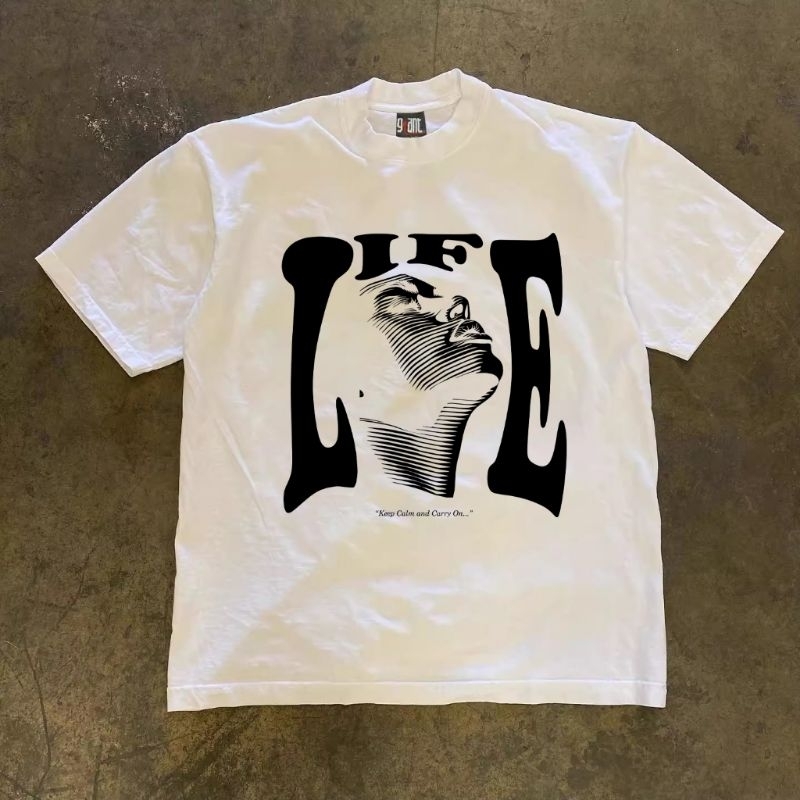 T-Shirt Kaos LIFE Abstract Hip-Hop Korea Style | Baju Pria Wanita