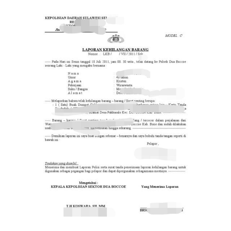 

LAPORAN KEHILANGAN POLISI