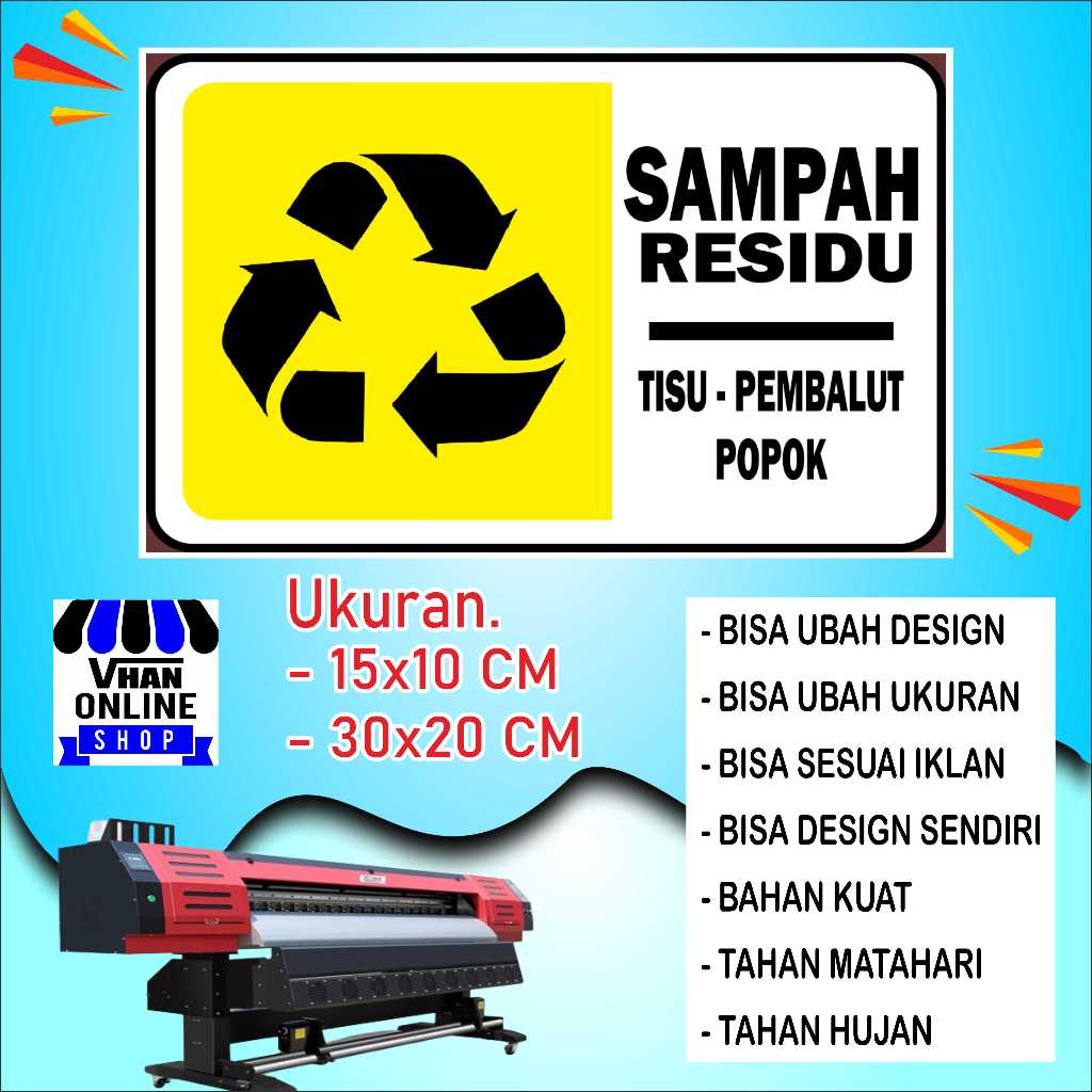 

Cetak Stiker Untuk Tempat Sampah Residu Bahan Glosy Kuning