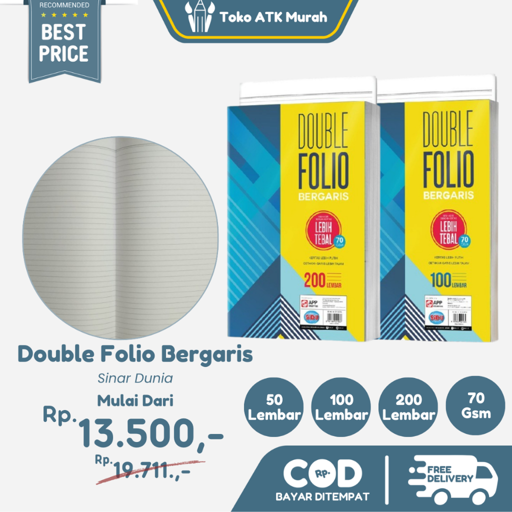 

Kertas Double Folio Bergaris Sinar Dunia ( Sidu ) 50 Lembar / 100 Lembar / 200 Lembar