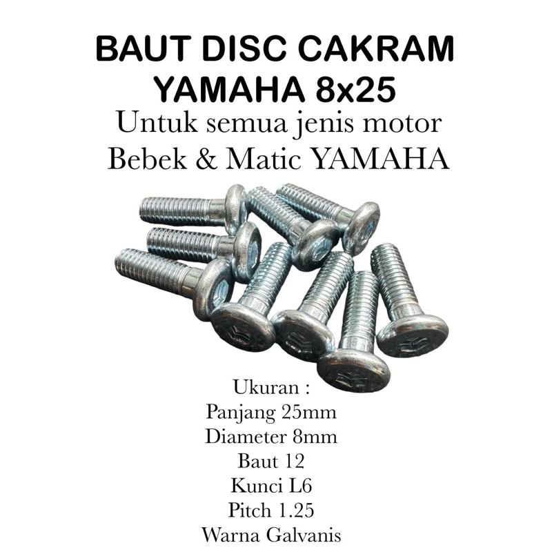 20 - 100 PC BAUT PIRINGAN CAKRAM  / DISC CAKRAM YAMAHA 8x25 ( BEBEK & MATIC ) KUNCI L6 JUPITER Z/MX 