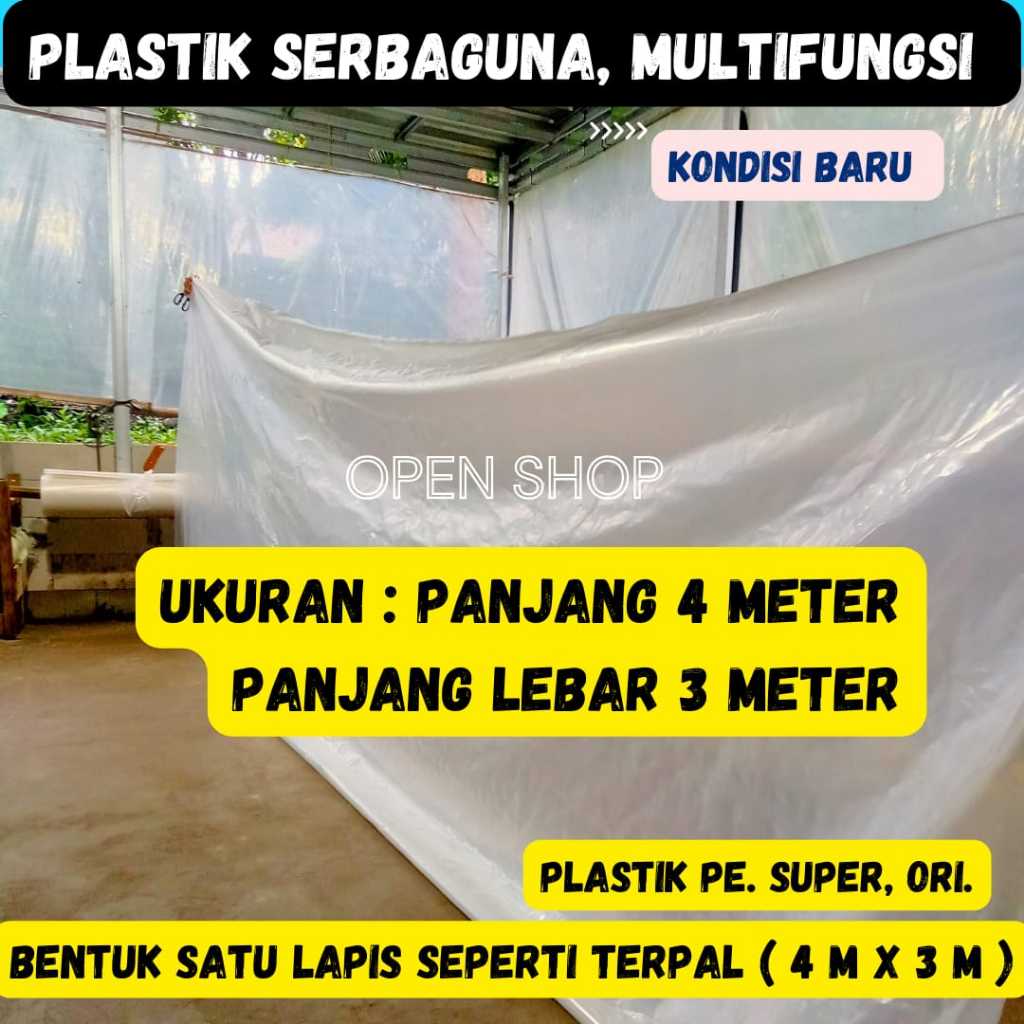 4m x 3m. Plastik Kolam Ikan, Atap, Green house,Hidroponik, Penutup Barang, Kandang Ternak, Serbaguna
