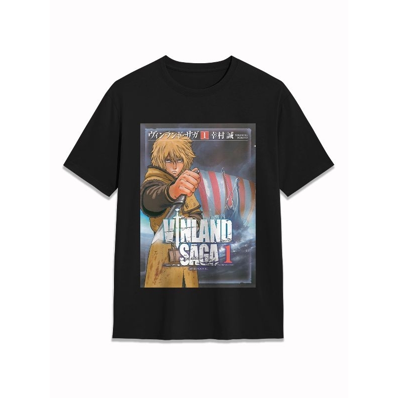 Kaos Blesslest T-shirt Cover Manga Vinland Saga #1 - Pria/Wanita - Hitam - Katun - Sablon DTF