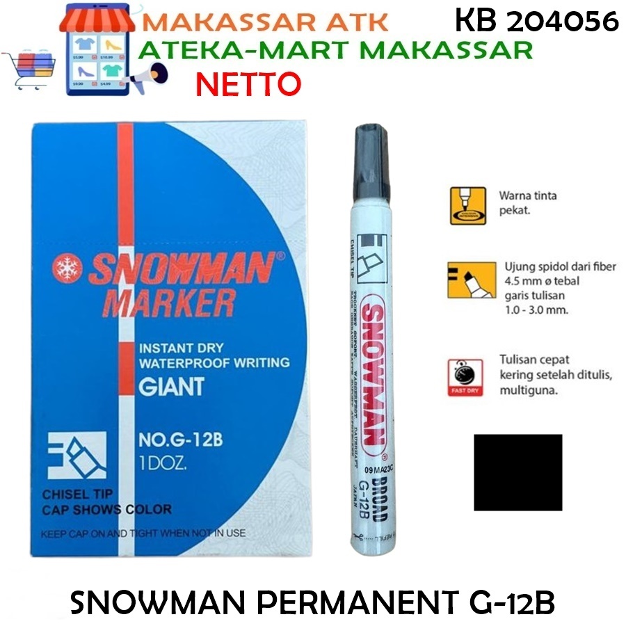 [BOX/12PCS] SNOWMAN PERMANENT MARKER G-12B HTM CHISEL TIP GIANT WRITTING