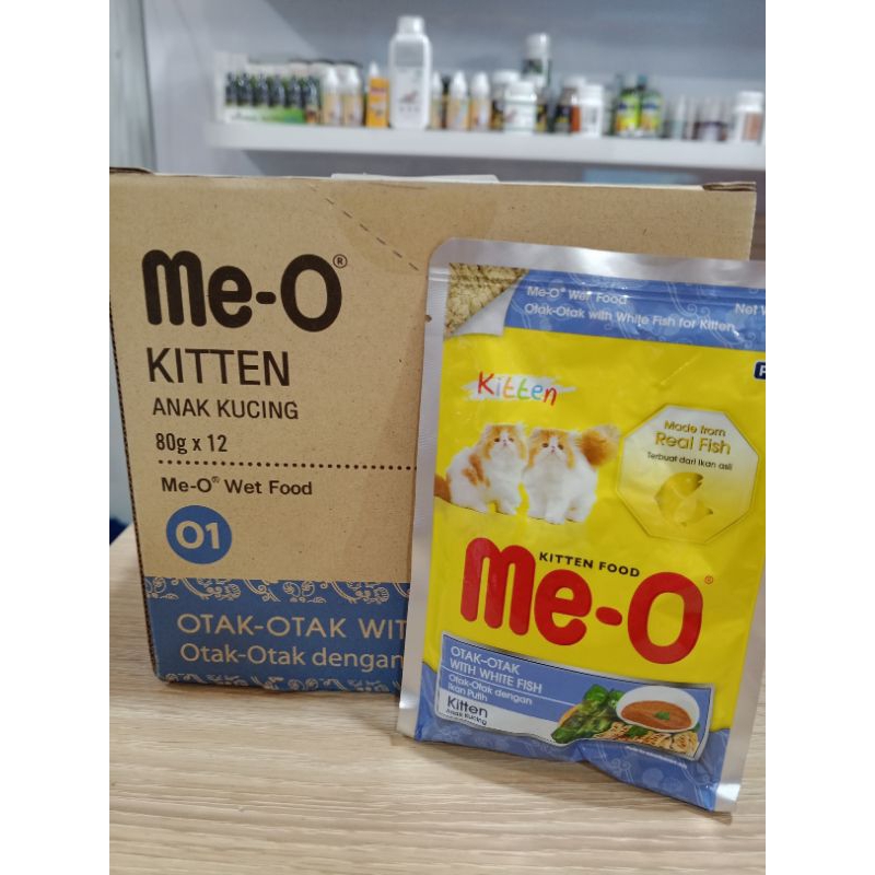 Makanan Kucing Meo Sachet Kitten Otak Otak White Fish 80gr / Me o Pouch Otak Otak