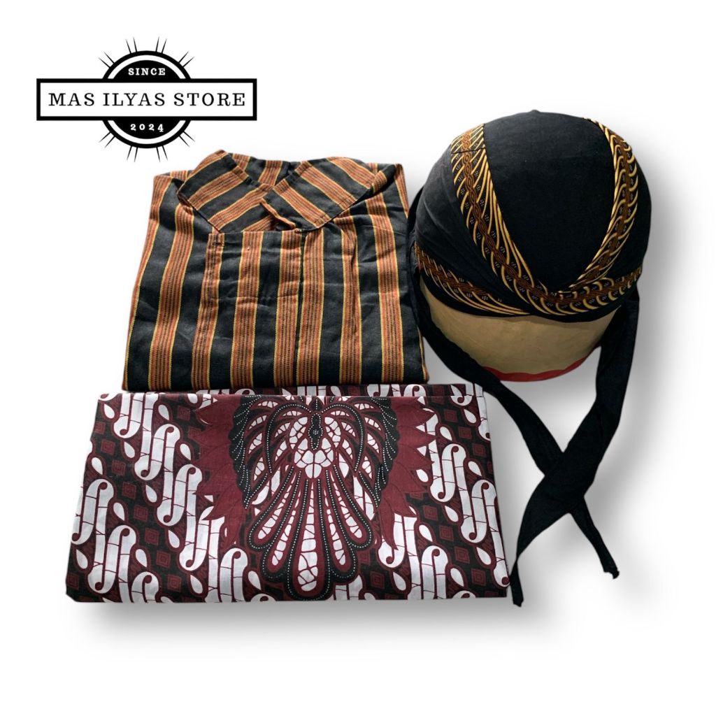 Setelan Adat Jawa Pria Dewasa/Setelan Surjan+Blangkon+Jarik Solo Jogja