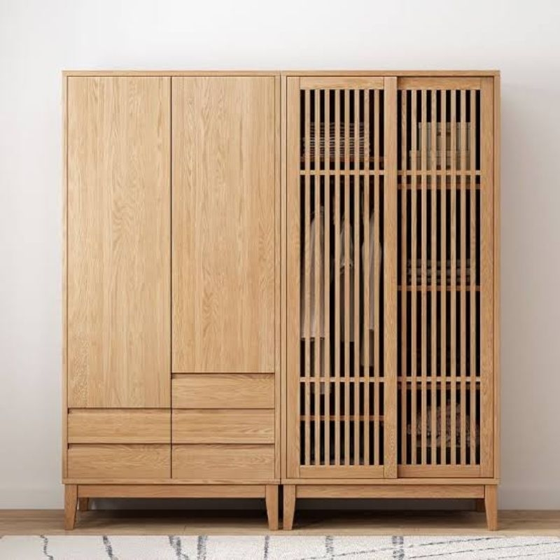 Lemari Pakaian 2 Pintu Jati Minimalis Lemari Japandi Modern Almari Jepang