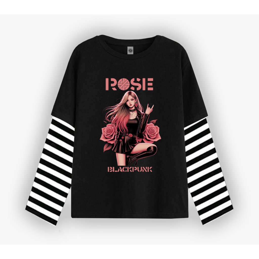 Nouths Tshirt Double layer  Blackpunk Rose Metal long sleeve  band kaos pria wanita