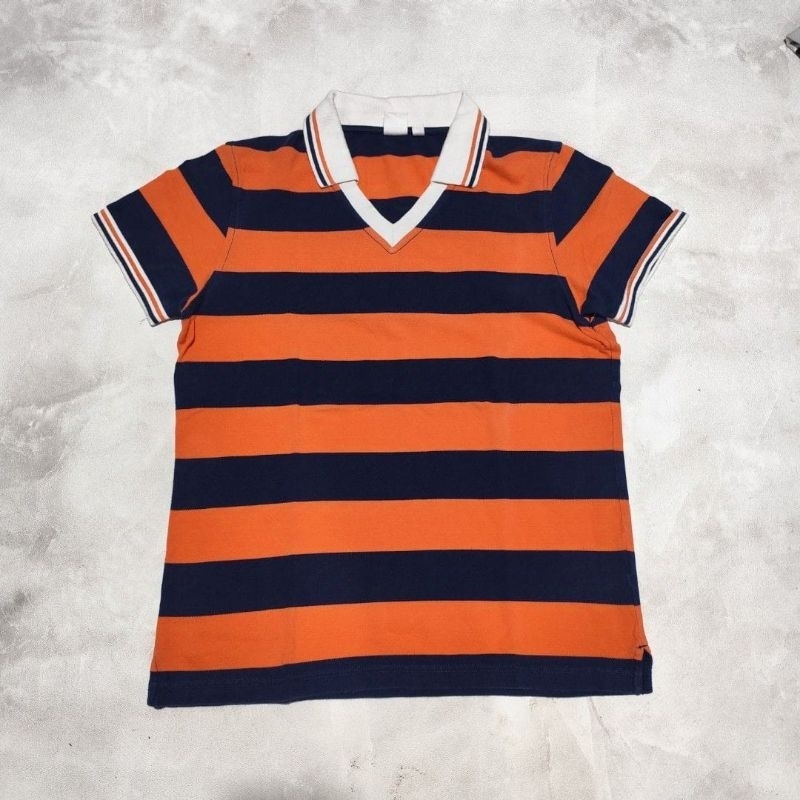 Baju kaos kerah polo pria uniqlo kerah v orange