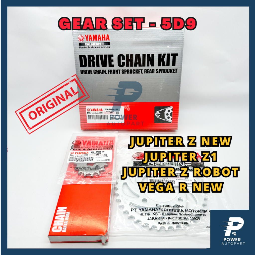 Gear Set + Rantai UK 15T, 40T Jupiter Z New (Robot), Vega ZR KUALITAS ORIGINAL - Gear 5D9