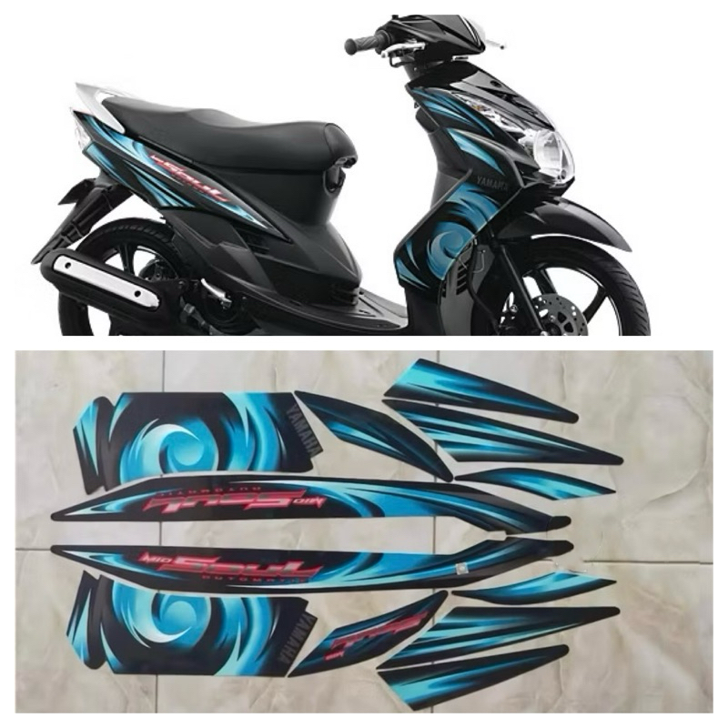 STIKER STRIPING LIS BODY YAMAHA MIO SOUL 2007-2008 WARNA HITAM GRAFIS BIRU TOSCA