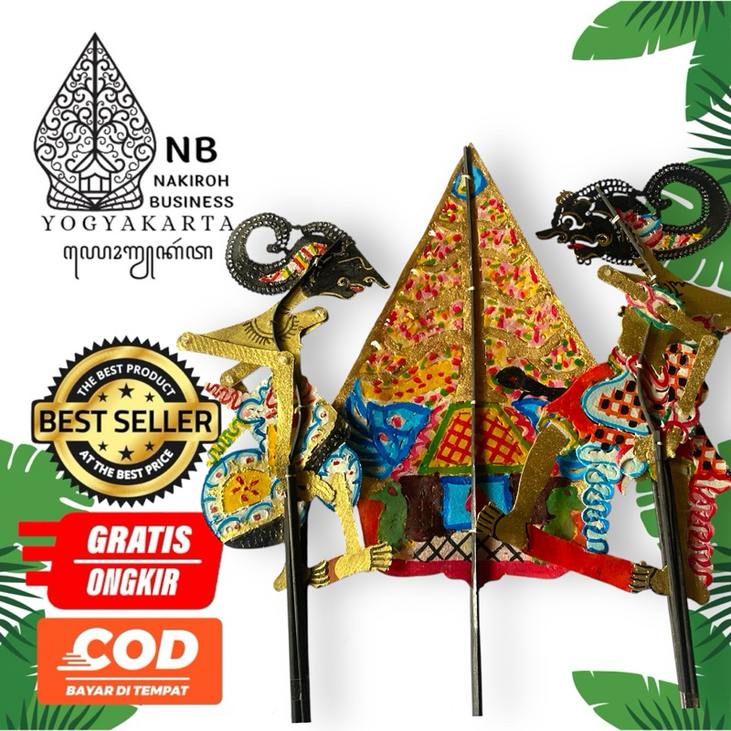 NAKIROHBUSINESS Paket 2 WAYANG 1 GUNUNGAN / Paket Wayang Kulit 30cm Isi 3pcs Bahan Asli Kulit Sapi P