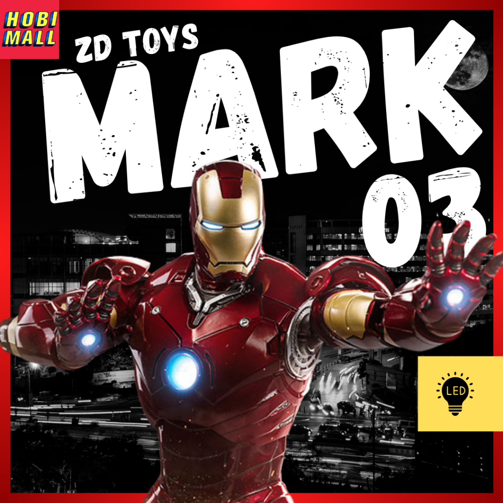Action Figure Iron Man Mark 3 ZD Toys LED dari Iron Man Movie Original 1:10 Scale Light Version