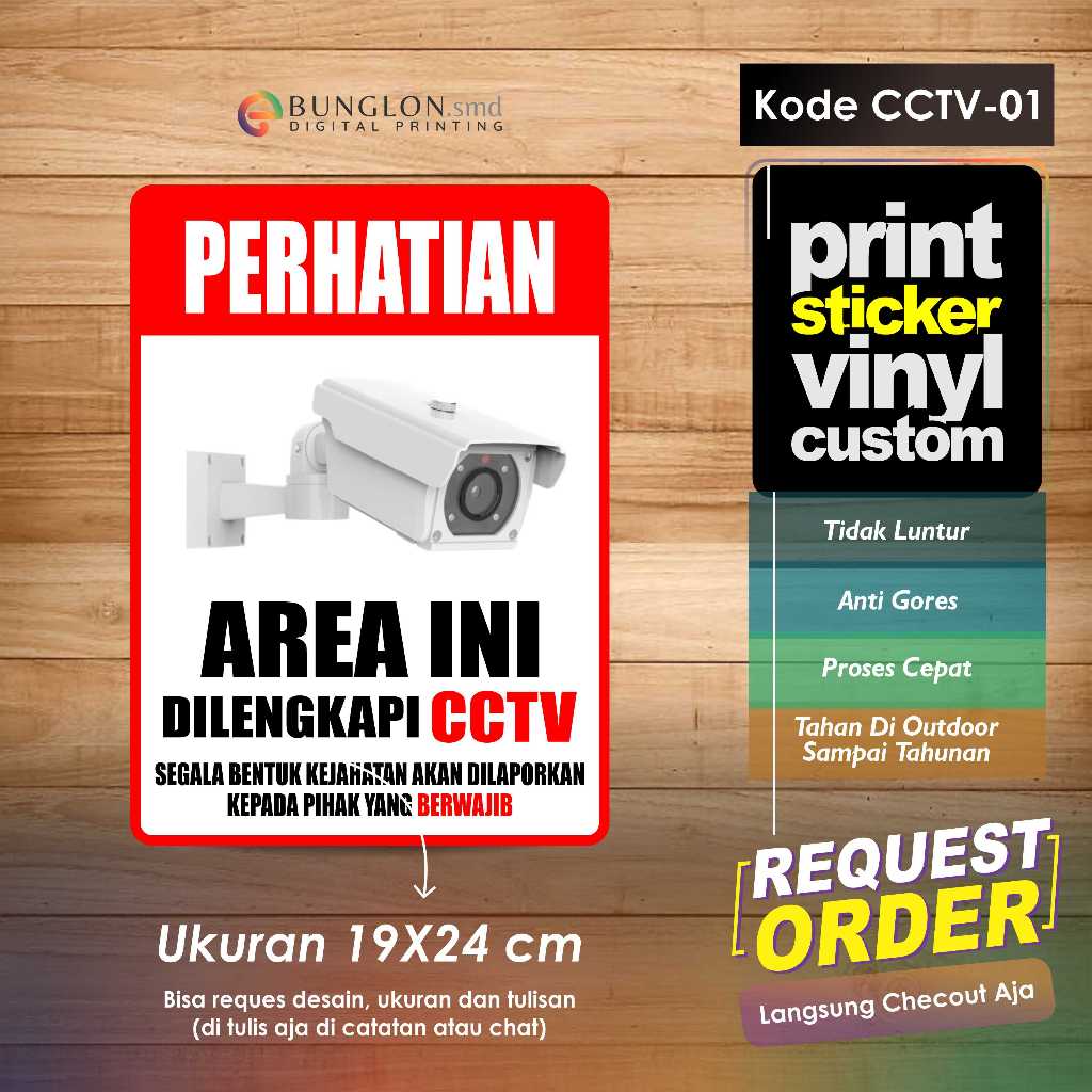 

STIKER PERHATIAN AREA INI DILENGKAPI CCTV + LAMINASI KODE CCTV-01 MERAH PUTIH