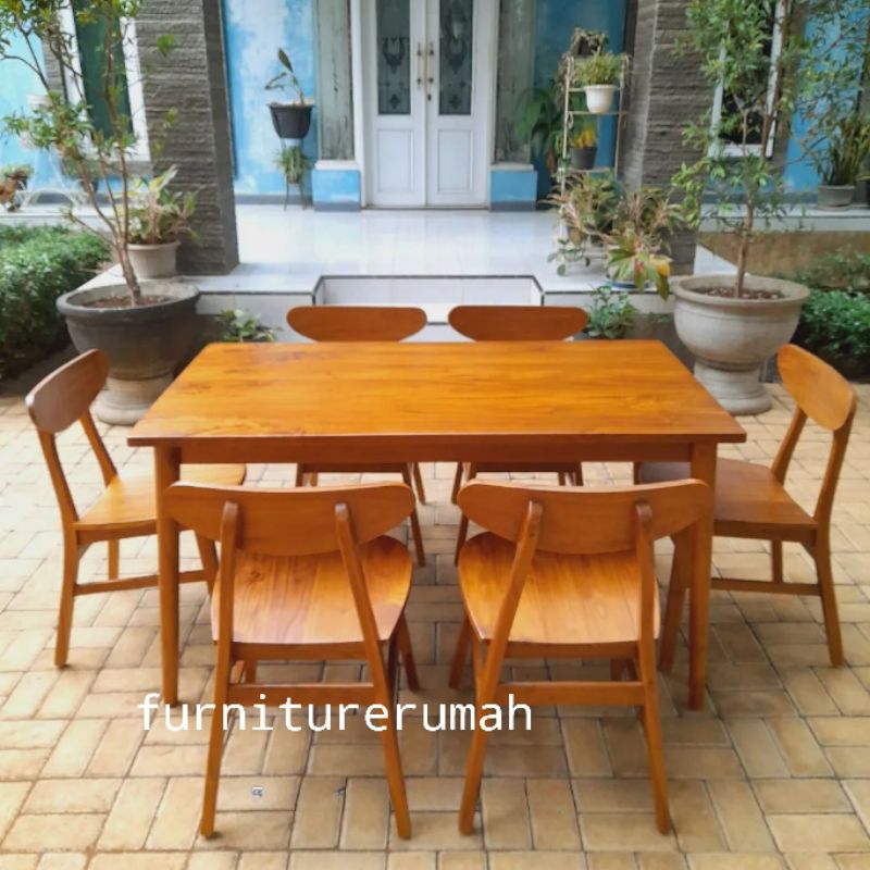 set meja makan kursi 6 jati minimalis, meja makan jati 6 kursi minimalis