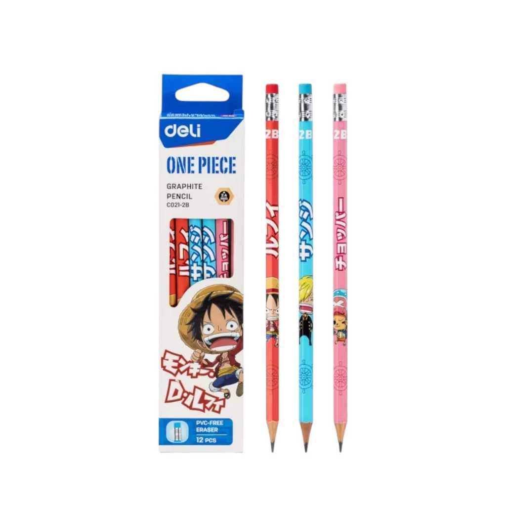 

DELI - EC021-2B One Piece Graphit Pencil / Pensil Kayu Grafit 2B Lucu Kartun One Piece Free Penghapus 12 Pcs / Box