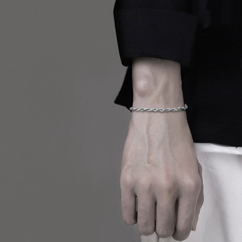 Gelang rantai Cuba hip-hop asli dengan desain twisted, gaya streetwear untuk pria, terbuat dari tita
