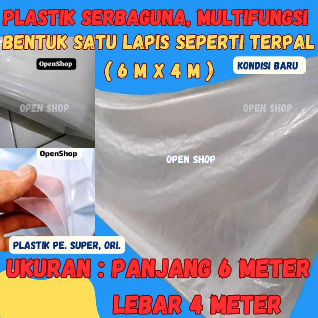 6m x 4m. Plastik Kolam Ikan, Atap,Green house,Hidroponik,Budidaya, Penutup Pelindung Barang ,Tanaman