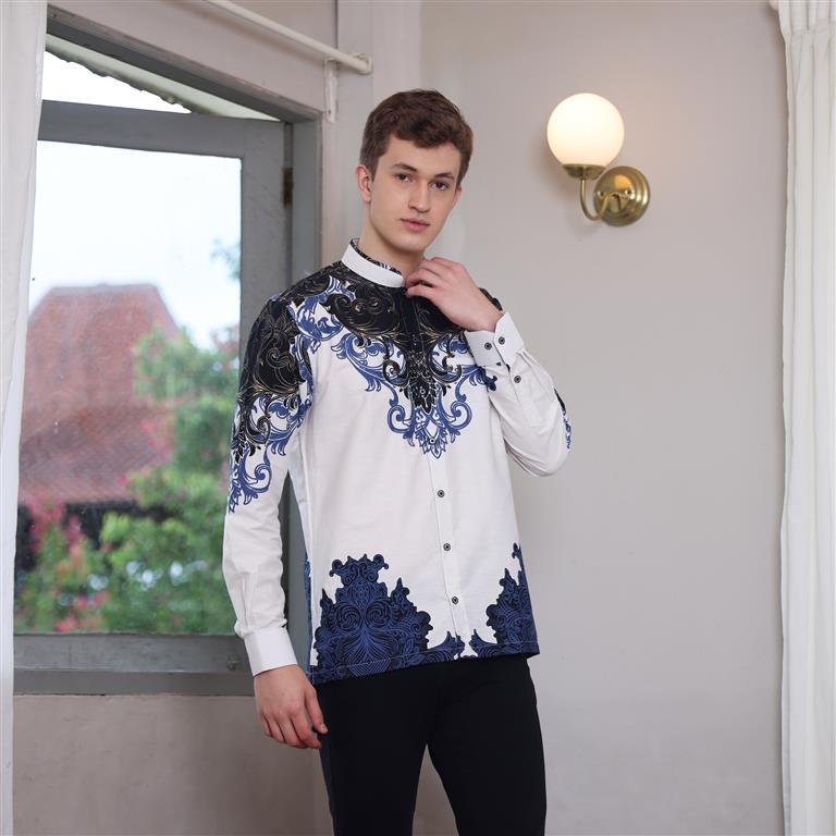 LUIGI RICCIO Kemeja Koko Batik Pria Fashion Muslim White Series Seragaman Casual Kerja Acara Kantor