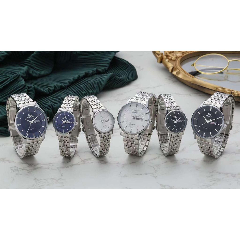 MK MIKE JAM TANGAN COUPLE STAINLESS PRIA DAN WANITA DATE-DAY/FREEBOX+BATTERAI CADANGAN/6843