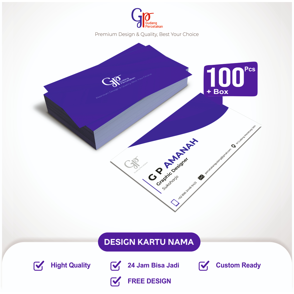 

100 PCS + Box | Kartu Nama BAHAN STICKER !!! Hasil Memukau